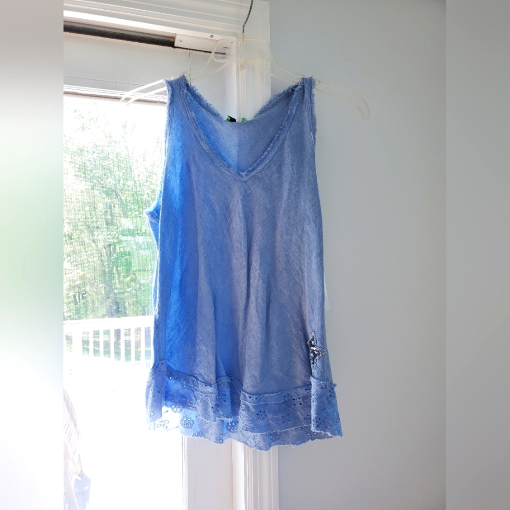 Blue sleeveless shirt